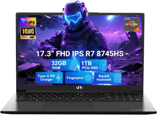NIMO Laptop: 17.3" Ryzen 7 8745HS, Radeon 780M, 32GB DDR5, 1TB SSD