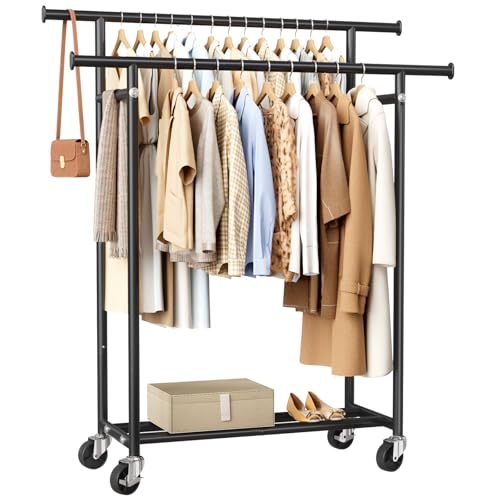 HYSEYY Double Rod Clothes Rack on Wheels Deal