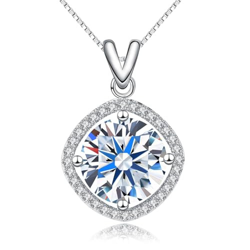5CT Moissanite Pendant Necklace 18K White Gold Plated