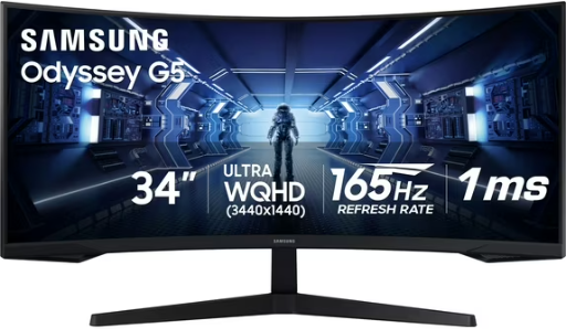 Samsung 34" Odyssey G55T WQHD 165Hz 1ms(MPRT) AMD FreeSync HDR Curved Gaming Monitor Deal