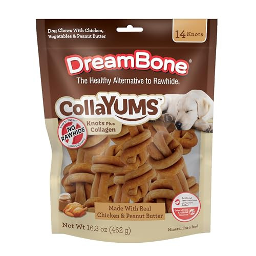 DreamBone CollaYUMS Knots Plus Collagen Chews for Dogs (Chicken/Peanut Butter) 14-Count