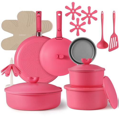 Carote Non-stick Pots and Pans Set 24-Piece (Pink)