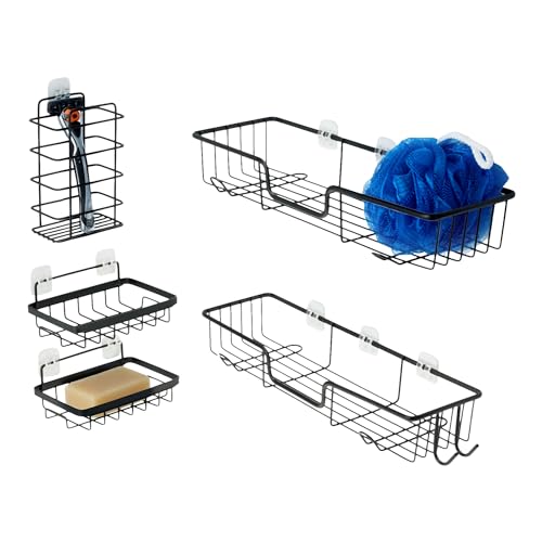 5-Piece Amazon Basics Stainless Steel Adhesive Shower Caddy Set with Soap & Brush Holder (Black) Deal