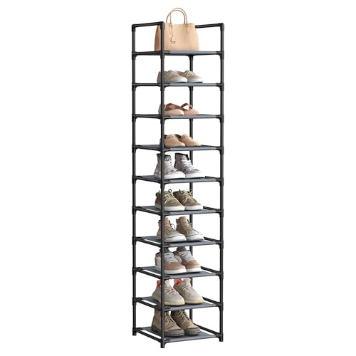 SONGMICS 10-Tier Shoe Rack (13" x 13" x 68", Gray)