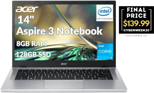 Acer Aspire 3 14" Laptop Intel i3-N305 8GB RAM 128GB SSD (Certified Refurbished)