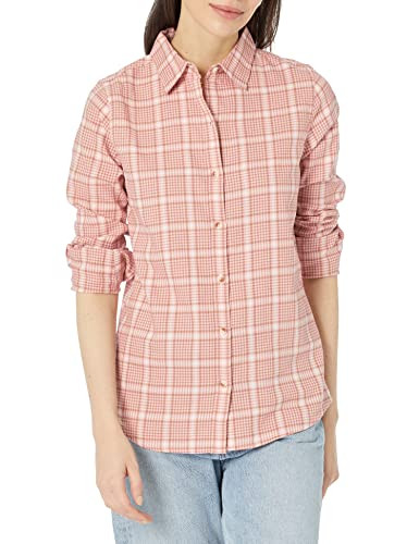 Amazon Essentials Womens Plaid Flannel Shirt, Peach Windowpane Plaid 