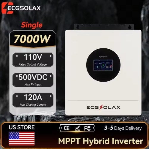 ECGSOLAX 7KW Hybrid Solar Inverter 48V 110V/240V Split Phase Built-in WiFi MPPT 120A Charger Deal