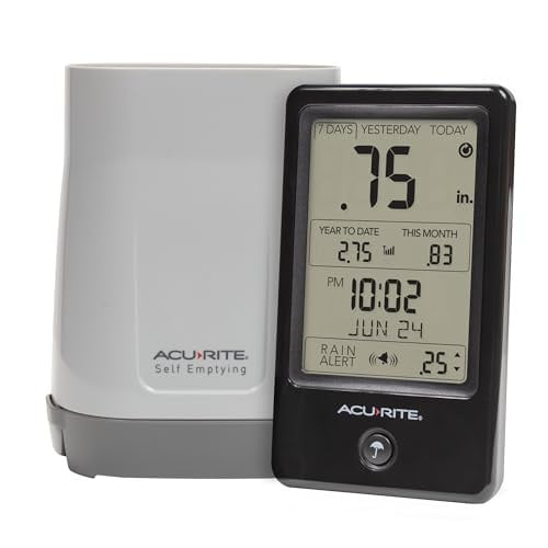 AcuRite Digital Wireless Rain Gauge with Self-emptying Rain Collector