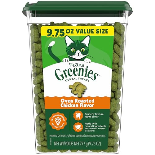 Greenies Feline Veterinarian-Recommended Adult Natural Dental Cat Treats Oven Roasted Chicken Flavor 9.75 oz. Tub