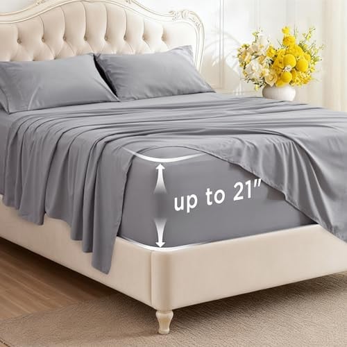 Bedsure GentleSoft Deep Pocket Queen Size 4-Piece Sheet Set (Light Grey) Deal