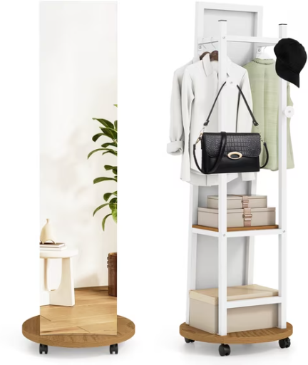 Costway 360° Swivel Full Length Mirror with Coat Rack