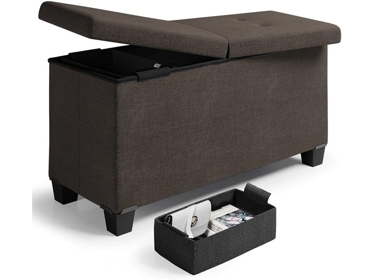 30" Nestl Tufted Storage Ottoman Bench with Bins and Removable Legs (Dark Taupe) Deal
