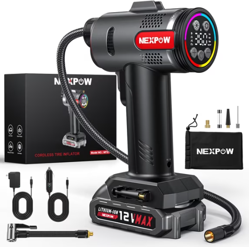 NEXPOW 160 PSI Cordless Tire Inflator Air Compressor w/ 20000mAh 12V Battery