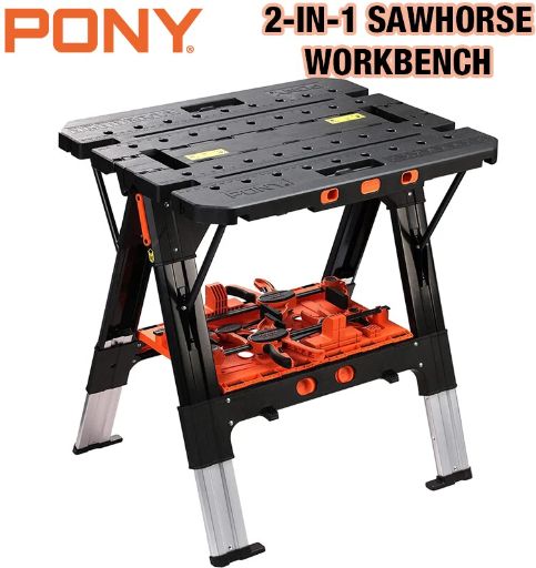 Pony 2-in-1 Work Bench Portable with 4pc Clamp 4pc Bench Dog, 2pc Safety Strap Deal