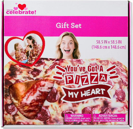 Blanket Gift Set, Brown, 58.5" x 58.5", Valentine's Day (Pizza or Chocolate Chip Cookie)