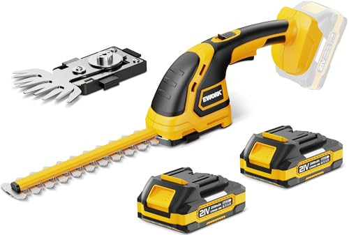 21V EWORK 2-in-1 Cordless Hedge Trimmer & Grass Shears w/ 2x 2Ah Batteries