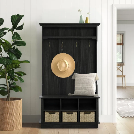 Bridget Hall Tree with Open Storage in Black