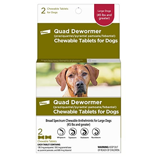 Elanco Chewable Quad Dewormer for Large Dogs, 2 Chewable Tablets