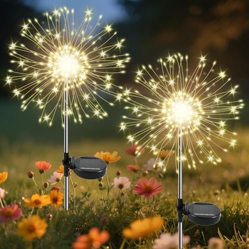 2-Pack Slyuexu 120 LED Solar Outdoor Firework Fairy Lights (Warm White)
