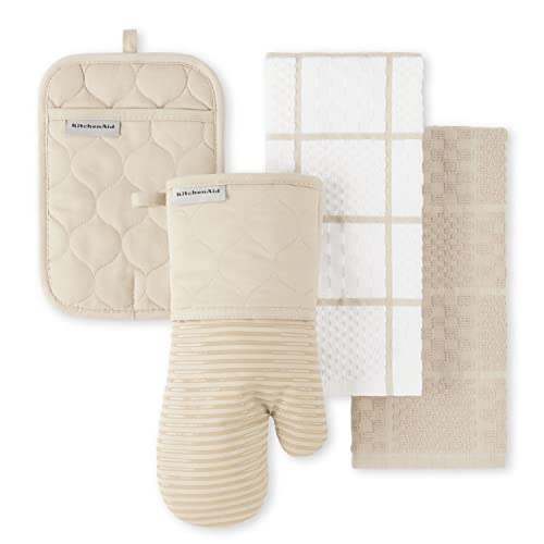 4-Pack KitchenAid Oven Mitt, Pot Holder & Towels Set (Milkshake Tan)