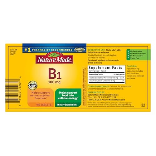 Nature Made Vitamin B1 100mg Thiamine B1 Supplement, 100 Tablets Deal