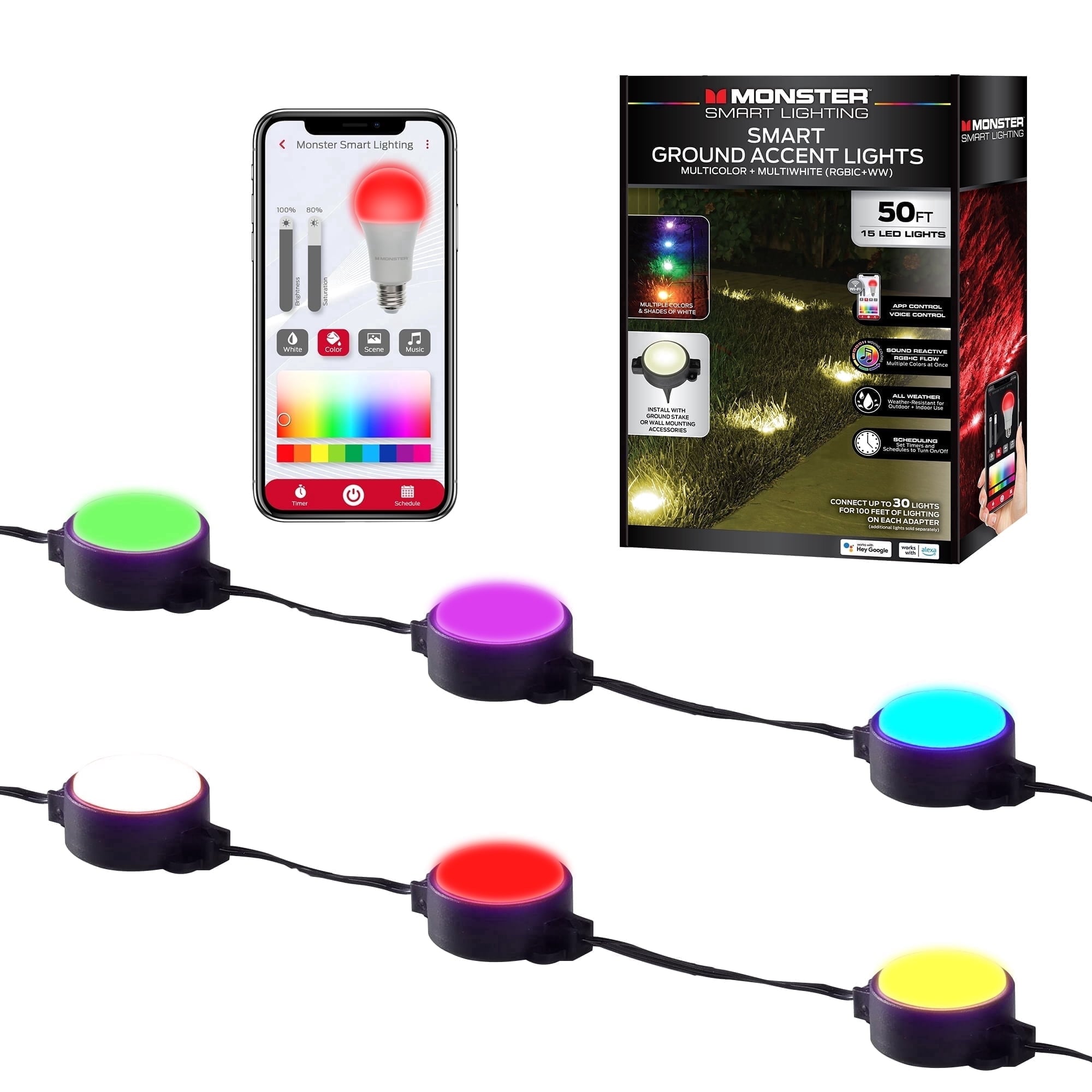 Monster Smart Lighting 50ft Outdoor Ground Lights with RGBICWW