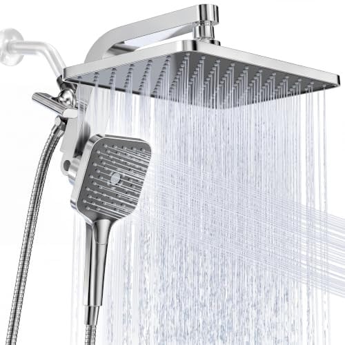 Kosnew 12" XXL Rainfall Shower Head with Handheld Combo, Chrome Polished
