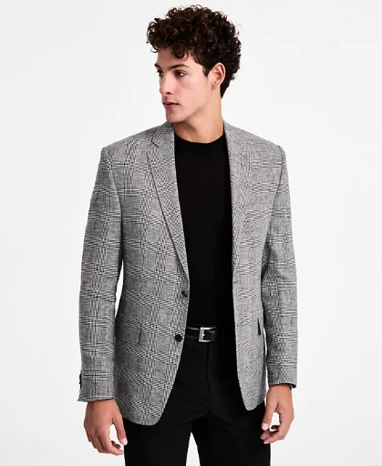 Michael Kors Men's Classic-Fit Linen-Blend Blazer (Black White) Deal