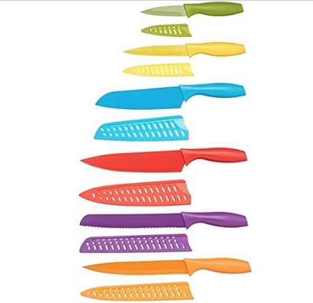 Amazon Basics Color-Coded Dishwasher Safe Kitchen 12-Piece Knife Set