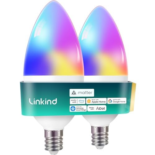 Linkind Matter E12 Candelabra Smart 470LM RGB LED Bulbs 2-Pack
