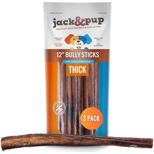 Jack&Pup 3-Pack 12" Thick Bully Sticks for Dogs