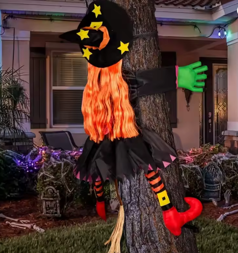 Orange Hair Witch Climbing Tree Halloween Decoration