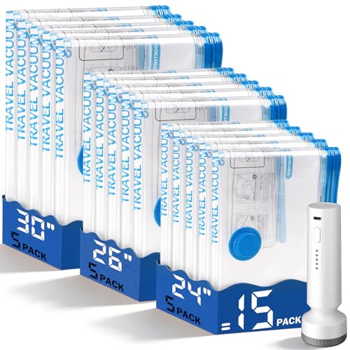15-Pack Lezecur Vacuum Storage Bags with Rechargeable Cordless Pump