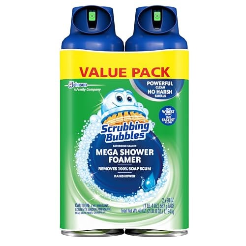 (Prime Deal) Scrubbing Bubbles Mega Bathroom and Shower Foamer Aerosol Rainshower Scent 20oz 2-Pack Deal