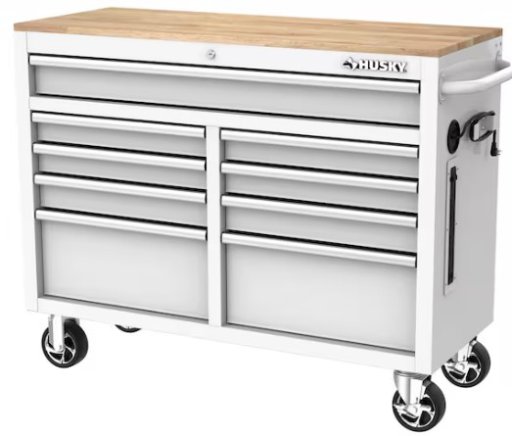 Husky 46 in. W x 18 in. D 9-Drawer Gloss White Mobile Workbench Cabinet