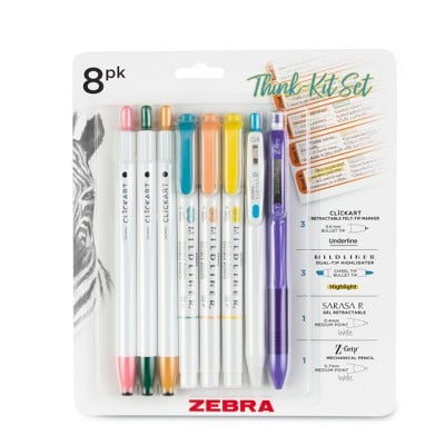 Zebra 8-Count Think Kit Multicolor Pen Set