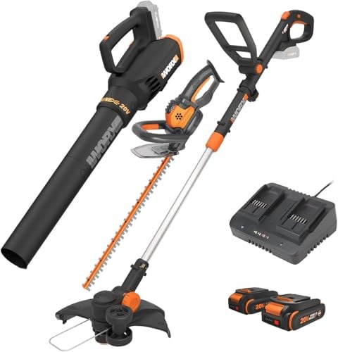 Worx 20V 12" Cordless String Trimmer, 360 CFM Leaf Blower & 22" Hedge Trimmer Combo