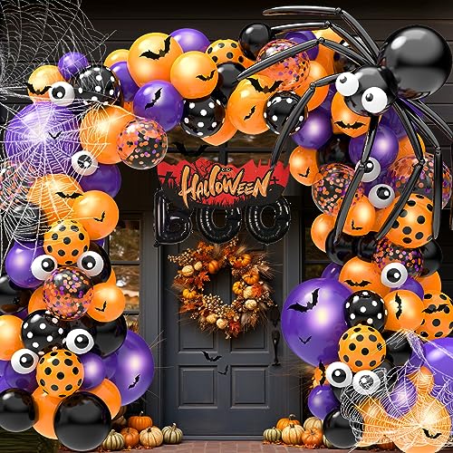 126 Pcs Halloween Balloon Garland Arch Kit with Bat Decor