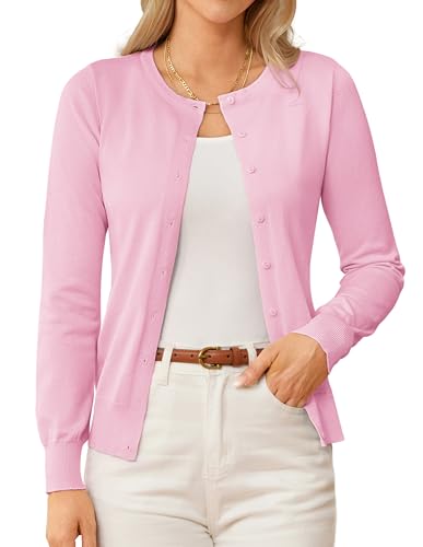 GRACE KARIN Pink Cardigan Sweaters for Women Lightweight Fall Cardigans Fashion Clothing School Teacher Outfits M Deal