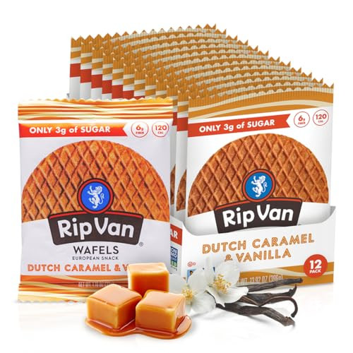 Rip Van Wafels Caramel & Vanilla Stroopwafels, Low Sugar (3g), 12 Count