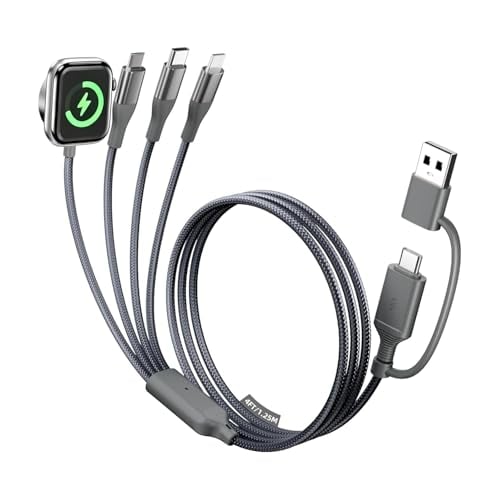 4-in-2 Multi Charging Cable with Smartwatch Charging, Grey-4FT
