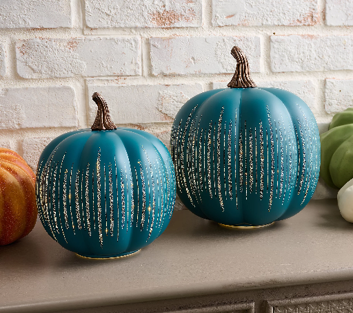 Valerie Illuminated Starry Night Glass Pumpkins 2-Piece