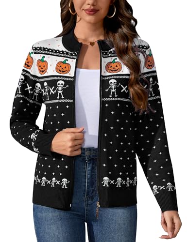 Halloween Zip-Up Cardigan Sweater