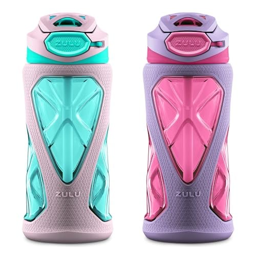 Zulu Torque Kids Water Bottle 2-Pack 16-Oz with Silicone Sleeve & Locking Flip Lid (Pink & Teal) Deal