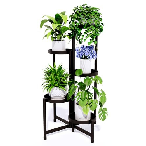 5-Tier Metal Foldable Heavy Duty Plant Stand (31.4") Black