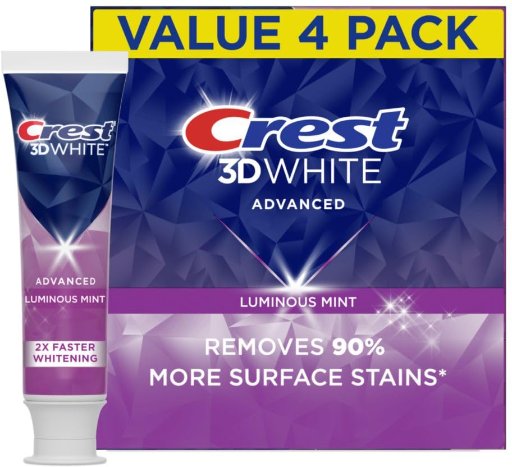 4-Pack Crest 3D White Advanced Toothpaste Luminous Mint
