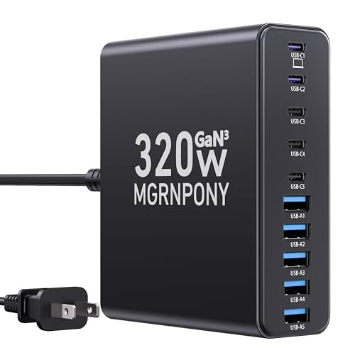 320W 10-Port USB C GaN III PD 65W Charging Station