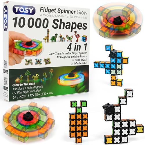 TOSY 16-Block 3-in-1 Magnetic Fidget Spinner, Infinity Cube & 2x2 Puzzle Cube Set w/ UV Flashlight (Glow) Deal