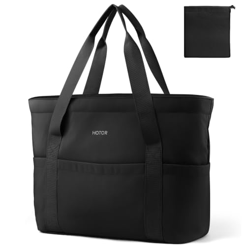 Hotor Large Foldable Travel Tote Bag w/ Pouch (Black)