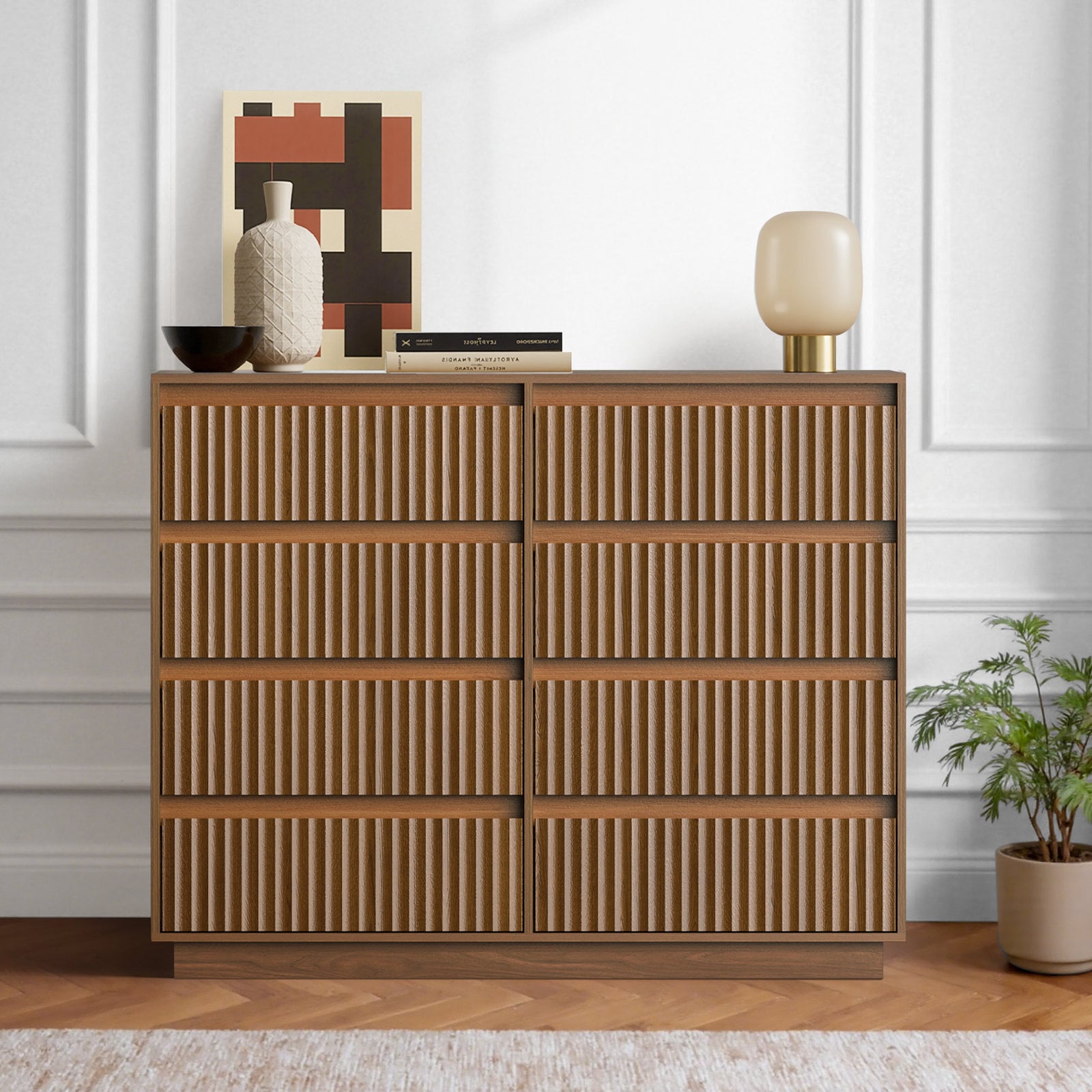 Dejesus 52"W 8-Drawer Dresser Double Dresser With Waveform Fluted Panel Deal